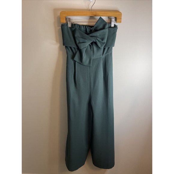 Anthropologie Hailee C Strapless Wide Leg Jumpsuit Bow Cropped Green Women’s 2 - Picture 5 of 9